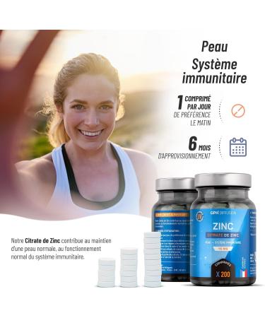 Zinc Citrate - 15 mg - 200 tablets - Skin - Immune System - GPH Diffusion - Buy Online on GoSupps.com