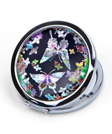Compact Mirror Mother Of Pearl Magnifying Mirror One-Touch Travel Makeup Mirror Elegant Handheld Mirror with Floral Design Dual-Sided Portable Mirror Traditional Korean Painting  Flower butterfly Flower Butterfly 3
