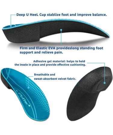 3/4 Orthotic Insoles for Plantar Fasciitis Relief | High Arch Support Inserts for Flat Feet & Heel Pain | Medium Size Men 6.5-8.5 / Women 7.5-9.5 - Shop Now - Buy Online on GoSupps.com