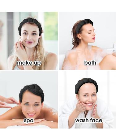 Sponge Spa Headband for Women - Soft Terry Towel Cloth Fabric Head Band with 2 Wrist Washbands - Black - Buy Online on GoSupps.com