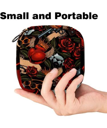 Stylish Menstruation Pad Bags with Zipper | Women's Napkin & Tampon Bags in Heart Pistol & Rose Patterns - Buy Online on GoSupps.com