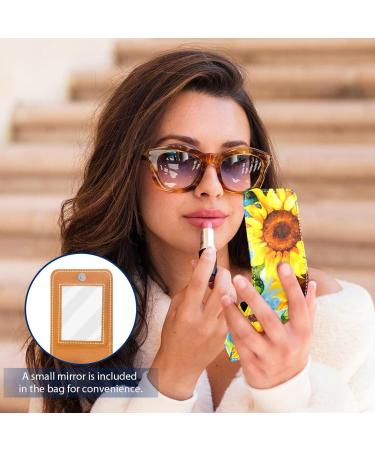 Travel Lipstick Organizer Case | Portable Makeup Bag with Mirror | Watercolor Sunflower Design | Shop Internationally - Buy Online on GoSupps.com