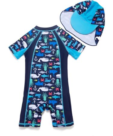 BONVERANO Baby Boy All-in-one Sunsuit/Swimsuit UPF 50+ with Cap | 9-12 Months | Sun Protection & Swimming Costume - Buy Online on GoSupps.com