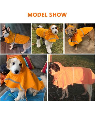 OCSOSO Waterproof Dog Jacket with Hood | Reflective Raincoat for Medium Dogs | Perfect Fit for Dog Harnesses - Orange - Buy Online on GoSupps.com
