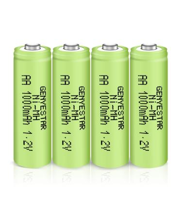 Rechargeable AA Battery NIMH 1.2V Double A 1000mAh 4 Pack Rechargeable AA Batteries Pre-Charged Solar Batteries Low Self Discharge for Solar Light Replacement Flashlight Household Devices