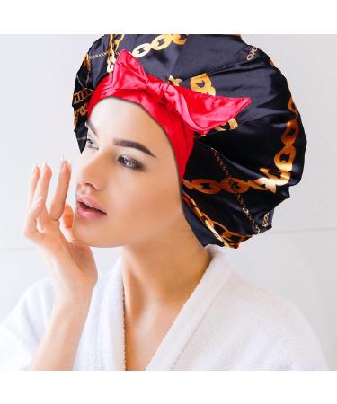 Large Extra Large Adjustable Tie Satin Bonnet Sleep Cap with Headband - Chain Pattern Multicolor - Buy Online on GoSupps.com
