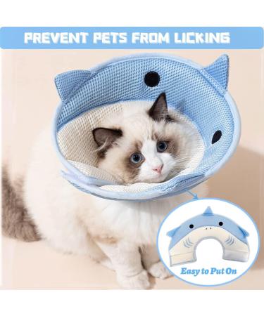 Adjustable Hubin Fleece Cat Collar - Post-Surgery Protective Halskrause for Cats Kittens & Puppies (Blue Shark M: 2.5-5kg) - Buy Online on GoSupps.com