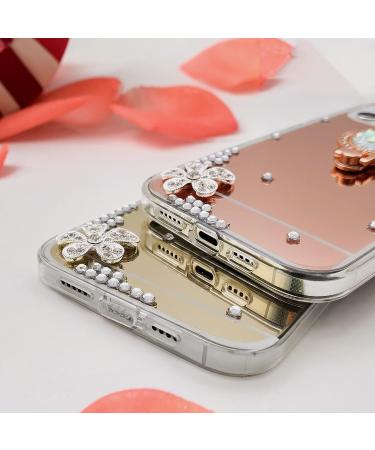 Omorro iPhone 13 Mini Makeup Mirror Case - Luxury Bling Glitter Rhinestone with Diamond Ring Stand - Cute Girly Silver Case for Women & Girls - Buy Online on GoSupps.com