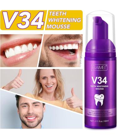 V34 Teeth Whitening Mousse - Purple Toothpaste for Stain Removal & Color Correction | 88g | International Shipping - Buy Online on GoSupps.com