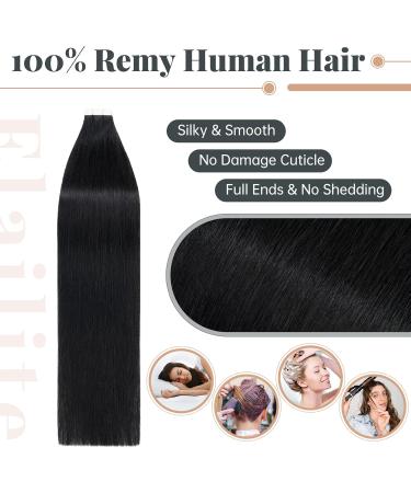 Elailite Real Hair Extensions Tape In #1 Black - 20 Pieces Invisible Glue 40cm 30g Real Human Hair - Buy Online on GoSupps.com