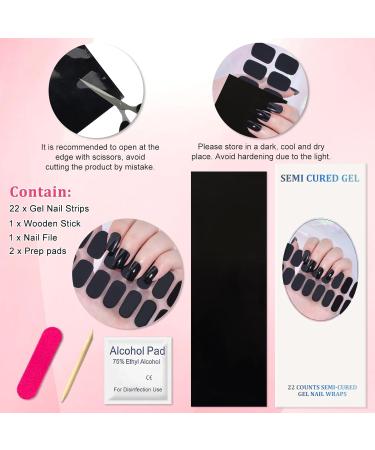 CBOIC 22 Pieces Halved Gel Nail Films - Self-Adhesive Nail Polish Stickers for Women & Girls | UV Hardening Black Nail Foil Decoration - Buy Online on GoSupps.com