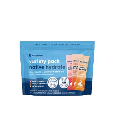 NativePath Native Hydrate Stick Packs with Electrolytes and Amino Acids Variety Pack Mixed Berry Peach Mango Tangerine 30 Servings