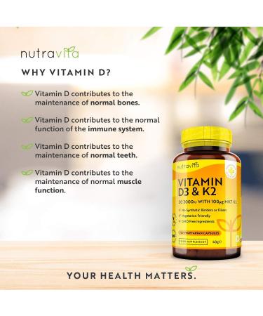 Nutravita Vitamin D3 3000iu & K2 100ug (MK7) - 120 Vegetarian Capsules for Bone, Muscle, and Immune Support - Buy Online on GoSupps.com