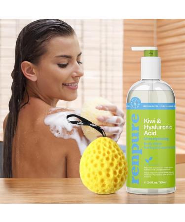 RENPURE Kiwi & Hyaluronic Acid Body Scrub - Ultra Hydrating Cleanser & Bath Sponge | Pack of 5 for Supple Skin - Buy Online on GoSupps.com