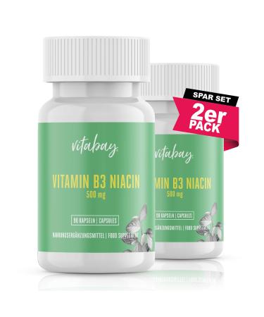 Vitabay vitamin B3 Niacin |500 mg x 180 vegan capsules (2 Set) |High dose |Flush free |Laboratory test & made from high -quality raw materials 90 pieces (2 -pack) vitamin B3