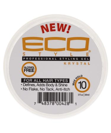 Ecoco Eco Style Hair Gel Krystal - Strong Hold - Ideal For Any Hair Type And Color - Adds Body And Shine To All Styles - Weightless - Moisturizes And Help Maintain Healthy Hair - 3 Oz