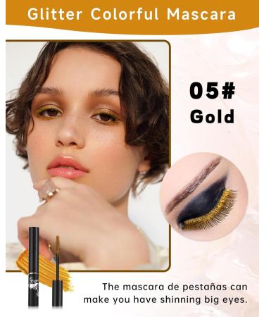 Gold Glitter Mascara Sparkle Colorful Waterproof Mascara for Eyelashes Liquid Lash Extensions Mascara Long Lasting Lengthening Curling Eye Lashes Halloween Christmas Gift Eye Makeup for Women-05 05# Gold - Buy Online on GoSupps.com