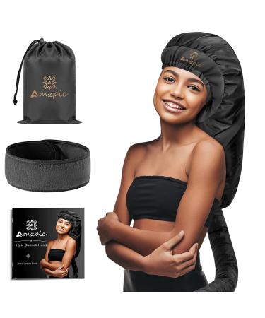 Bonnet Hair Dryer Attachment - Bonnet Hood Dryer with Headband That Reduces Heat Around Ears and Neck, Use for Hair Styling, Hair Drying, Curling and Deep Conditioning (Extended Version, Black)