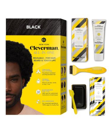 Cleverman Hair & Beard Dye Kit for Men All-in-One Reusable Mens Hair Color Natural Gray Coverage Ammonia-Free Beard Mustache Dye for Men (Black for Black Men)