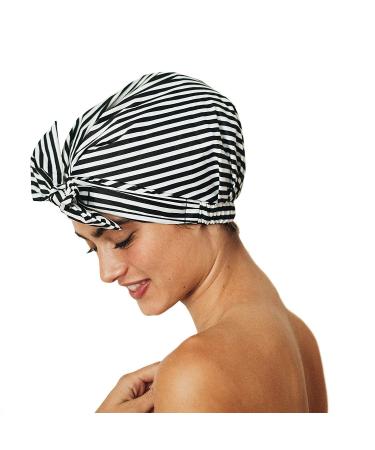 Kitsch Luxury Waterproof Reusable Shower Cap for Women with Long Hair - Black and White Stripe | Fashionable and Practical - Buy Online on GoSupps.com