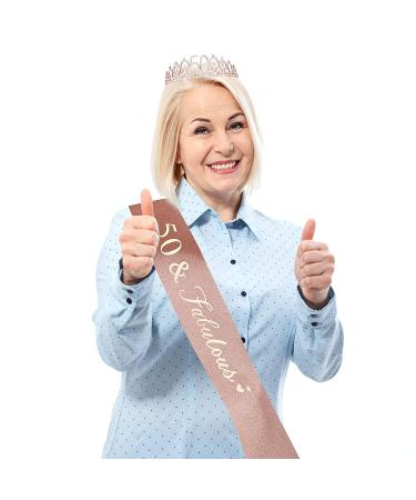 WLLHYF 50th Birthday Queen Sash and Rhinestone Tiara Set - Crystal Hair Band and Decorations for Women's 50th Birthday Celebration - Buy Online on GoSupps.com