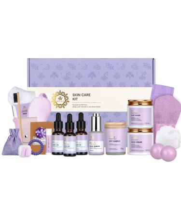 Facial Skin Care Set & Bath Spa Kit  Bath and Body At Home Spa Kit  Mothers Day Gifts Ideas  Self-care Relaxation Gift  Skin Care Collection plus essential oil  Hyaluronic Acid  Vitamin E.(Lavender)