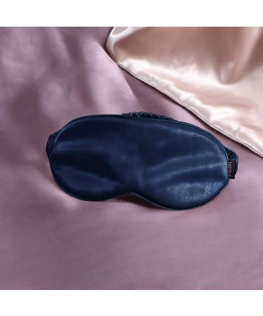 THXSILK 100% Natural Silk Sleep Eye Mask with Elastic Strap 25 Momme Extremely Soft & Smooth Blindfold for Full Night Sleep Travel Nap (Navy Blue)