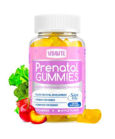 VIDAVITE 2G Sugar Prenatal Gummies 1700mg Blend 30 Nutrients (Choline Folate Iron Vitamins) for Fetal Development Bones & Immunity Made in USA Vegan Prenatal Vitamins for Women (60 Gummies)