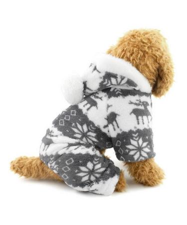 Ranphy dogs/cat clothing/hooded sweater for small dogs - for males and females - soft velvet velvet - reindeer pattern - dog pile suit/jumpsuit for puppies L (back: 30cm chest size: 42cm) gray