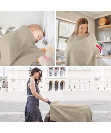 Soft Cotton Breastfeeding Cover - Adjustable Strap Nursing Cover for Mom - Multi-Use Car Seat and Stroller Cover (Khaki) - Buy Online on GoSupps.com