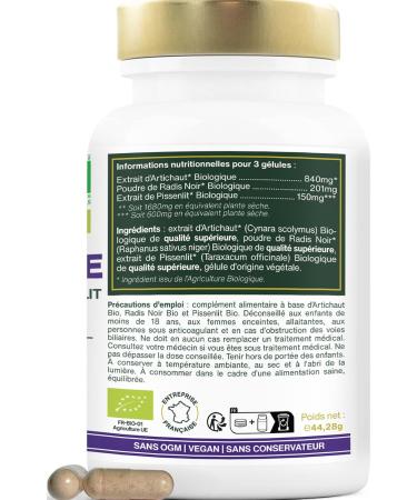 Organic Liver Detox | Powerful Detoxifying Draining Improves Digestion | Artichoke Black Radish Dandelion | 90 Vegan Capsules | Superior Quality Made in France - Buy Online on GoSupps.com