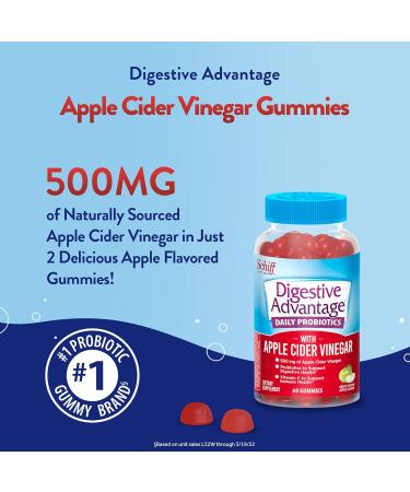 Digestive Advantage Probiotic Gummies with Apple Cider Vinegar - 60ct, Apple Flavor - Supports Digestive & Immune Health - Daily Probiotics for Men & Women - Buy Online on GoSupps.com