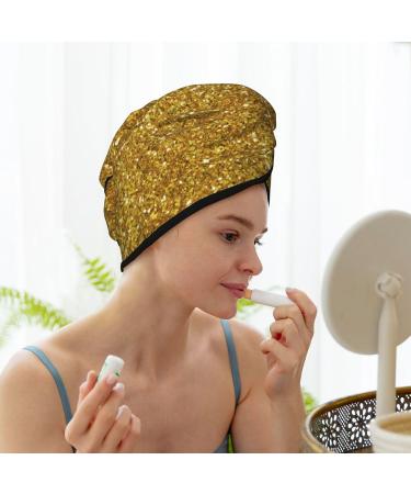 Gold Glitter Hair Towel Wrap - Quick Drying Turban with Button | Premium Hair Drying Towel for Effortless Hair Care - Buy Online on GoSupps.com