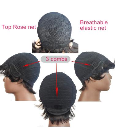 Yonova Pixie Cut Human Hair Wig for Women - Short Layered Pixie Haircut with Side Bangs - Natural Wavy Glueless Wig in Black Color 1B - Buy Online on GoSupps.com