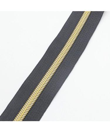 Leekayer 5 Gold Metallic Nylon Coil Zippers by The Yard - 10 Yards Black Tape with 25pcs Gold Sliders - DIY Sewing, Tailor Craft Bag - Black & Gold - Buy Online on GoSupps.com