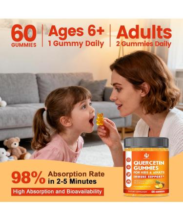 (2 Pack) Sugar Free Quercetin with Bromelain Gummies for Kids & Adult - Immune, Antioxidant, Seasonal Support, 1000mg Quercetin Supplements with Bromelain, Zinc, Elderberry, Vitamin C D3 E, 120 Count - Buy Online on GoSupps.com