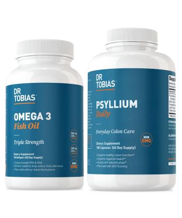 Dr. Tobias Omega 3 Fish Oil & Psyllium Daily Supplements for Heart Brain & Immune Support Healthy Bowel Movement Supports with Psyllium Husk Capsules
