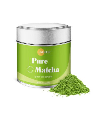 Golde Pure Matcha | 100% Pure Japanese Ceremonial Grade Matcha Green Tea Powder | Superfood with L-Theanine & Antioxidants (40g Tin) 1.4 Ounce (Pack of 1)