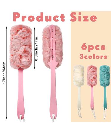 6 Piece Long Handle Back Scrubber Set with Soft Nylon Mesh Loofah - Exfoliating Bathing Accessories for Men, Women, Elderly - 17 Inch Loofah on a Stick - Buy Online on GoSupps.com