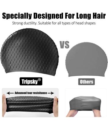 Tripsky Silicone Swim Cap - Ideal for Curly Short to Long Hair - Unisex Bathing Cap for Men and Women - Black - Buy Online on GoSupps.com