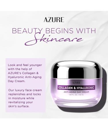 AZURE Collagen & Hyaluronic Acid Anti Aging Day Cream - Hydrating Face Moisturizer for Wrinkle Reduction - Korean Skin Care - 50mL - Buy Online on GoSupps.com