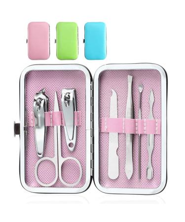 YWQ 3 Pack 7Pcs Manicure Set Cute and Surprisingly Sturdy Stainless Steel Nail Clipper Set with case Great Gifts Personal Pedicure Kit for Women Men Girls Travel Pink Blue Green