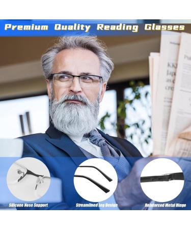 3 Pack Blue Light Blocking Reading Glasses for Men - Stylish Half Frame Metal Readers Lightweight Anti Eyestrain Eyewear (Black Grey Brown - 1.25x - Buy Online on GoSupps.com