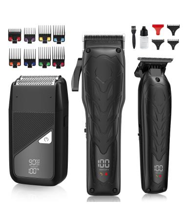Hair Clippers for Men Professional 7500Rpm Beard Trimmer IPX6 Waterproof Electric Shavers 3 in 1 Hair Cutting Kit for Men Cordless Barber Clipper Set with LED Display for Mens Gifts Black934