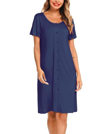 Lovasy Women's Navy Blue Maternity Nightdress with Pockets - Buy Online on GoSupps.com