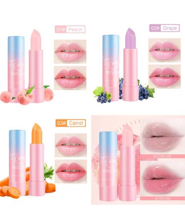 3pcs Color Changing Lip Balm Set Moisturizing & Long Lasting Vegan Lip Care Gift for Women Girls Multicolor One Size One Size Multicolor - Buy Online on GoSupps.com