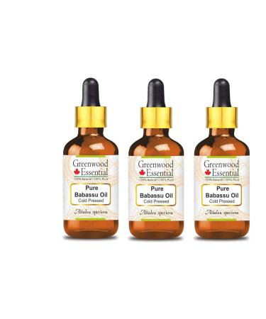 Greenwood essential natural Babassu oil (Attalea Speciosa) with glass dripper Natural therapeutic quality cold -pressed (Pack of Three) 100ml X 3 (10 oz)
