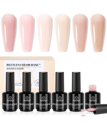Beetles Base Color Gel Nail Polish 6 Colors Nude Gel Polish Pink Nail Polish Peach Pink Nail Polish Neutral Sheer French Tip Base Colors Soak Off Nail Art Manicure DIY at Home Gift for Women A-6 Colors Sunset Peach 0.5 Fl Oz (Pack of 1)