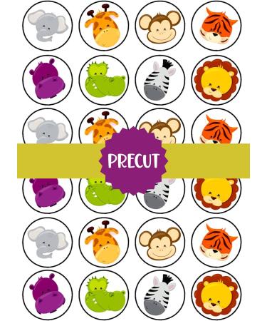 24 PRECUT Jungle Animals Edible Cupcake Toppers - Jungle Animals Theme - Premium Thickness SWEETENED VANILLA - wafer card disc cake decorations - Buy Online on GoSupps.com