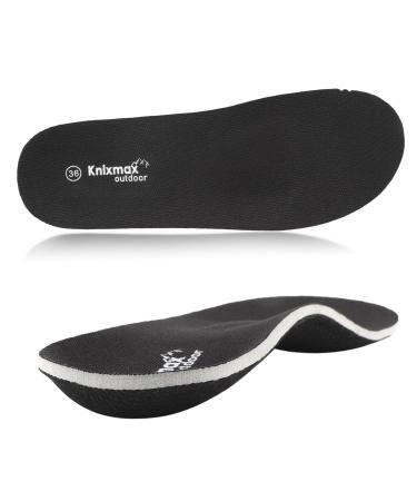 Knixmax Outdoor Orthopedic insoles with foot vaults for flat feet Plantar fasciitis relief from foot pain for men and women black - orthography EU39